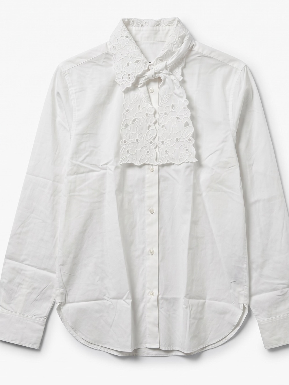 J.Crew Eyelet Bow Collar Shirt Women’s 10 White Cotton Button Front Blouse
